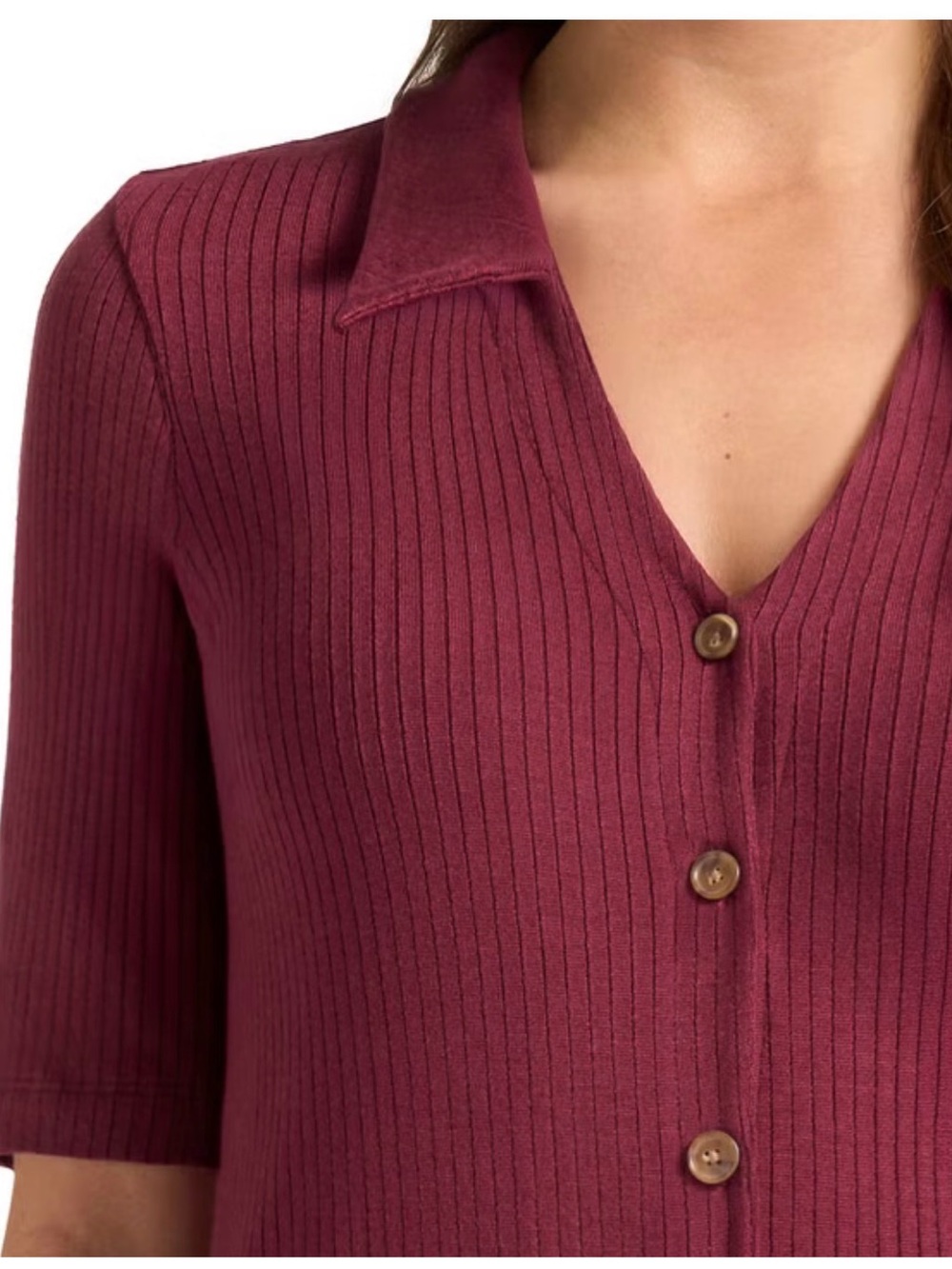 Matty M Women's Ribbed Button Front Top - Picture 2 of 8